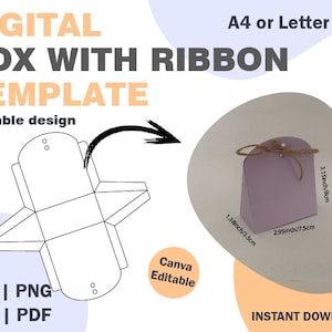 Box With Ribbon Template, SVG DXF PDF png formats, cute gift box, box paper template, box cut template, packaging box, mini box template cut