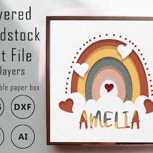3D Custom Name Shadow Box Bundle, formati SVG DXF PDF ai, love rainbow, boho rainbow paper art, Layered Paper Art, per Cricut e Silhouette