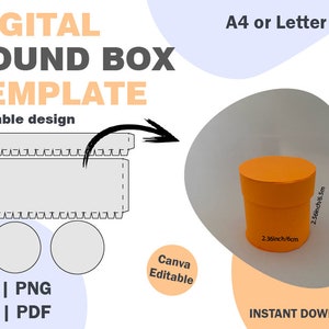Round Box Template, SVG DXF PDF png formats, round box, pipe box, round packaging box, box template, box art, box cut file svg, box packagin