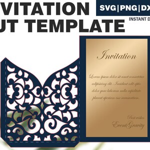 Wedding Invitation Foldable Paper Cut Template, SVG DXF PDF, cricut template, gift template, invitation cut vector, birthday invitation svg
