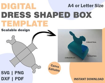 Dress Shaped Paper Box Template (svg, dxf, pdf, png) (Digital Download)
