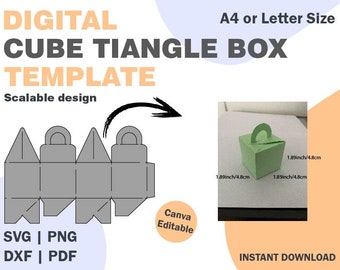 Cube Triangle Top Box Template, SVG DXF PDF png formats, triangle paper folding box, paper template box, cricut box template, folding svg