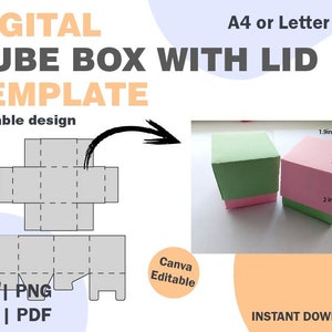 Würfel Box mit Deckel Vorlage, SVG DXF PDF png Formate, Würfel Box Vorlage, Verpackung Vorlage, Box Vorlage, niedliches Hochzeitspaket Geschenk svg png