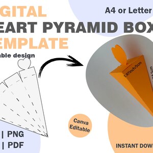 Heart Pyramid Box Template, SVG DXF PDF png formats, heart box, carrot heart box, easter gift box, candy box template, box cut vector svg