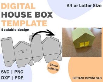 Boîte maison, formats SVG DXF PDF png, boîte maison en papier, boîte cadeau maison, boîte cadeau en papier, boîte en papier modèle, boîte png svg, boîte en papier cricut svg