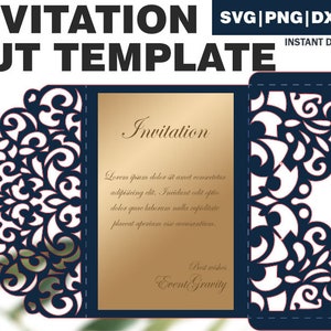 Wedding Invitation Foldable Paper Cut Template, SVG DXF PDF, cricut template, gift template, invitation cut vector, birthday invitation svg