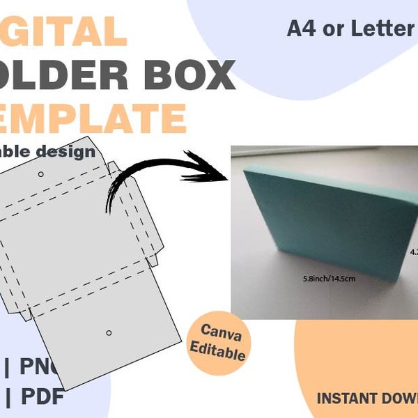 Folder Box Template, SVG DXF PDF png formats, folder box, post box, square box, slim box template, paper box, gift box, gift card box, money