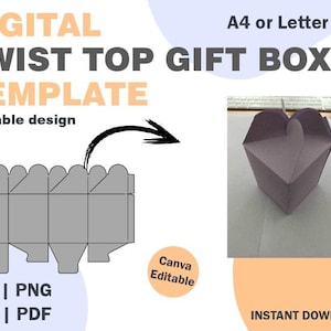 Modello di scatola regalo Twist Top, formati PNG SVG DXF PDF, scatola futuristica, modello di scatola di carta, involucro di scatola, regali di involucro di carta, modello di scatola di regali in formato SVG