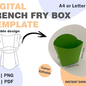 French Fries Box Cutting Template, SVG DXF PDF png formats, french fry package, food packaging template, paper box template svg, cut files