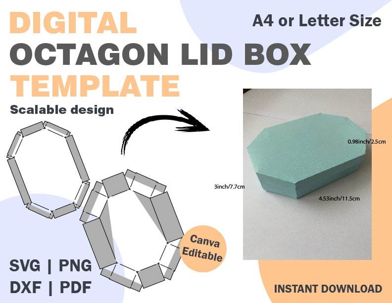 Octagon Box Template SVG DXF PDF Png Formats, Octagon Paper Box, Cricut ...