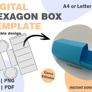 Hexagon Box Vorlage, SVG DXF PDF png Formate, Hexagon Box Vorlage, Box Cricut Vektor, Geschenkbox Vorlage, Hexagon Push Box, Leim Box svg