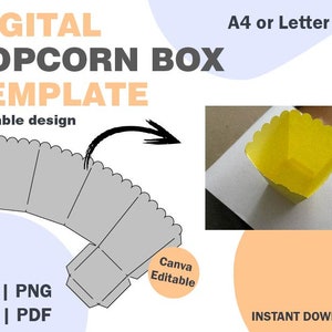 Popcorn paper Box Template, SVG DXF PDF png formats, pop corn box, food tray, food box, food packaging, paper box svg png, cricut box svg
