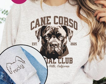 Sweatshirt Cane Corso Social Club, Cane Corso Mama ronde hals, aangepaste hondenoren, Cane Corso-moeder, gepersonaliseerde Dogs Club, Cane Corso-cadeaus, K293
