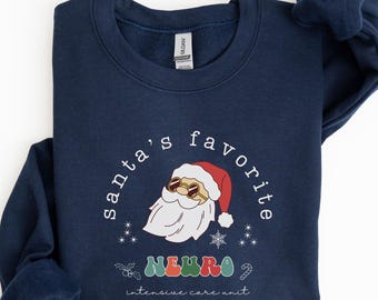 Felpa natalizia preferita di Babbo Natale per infermiere di terapia intensiva neurologica, girocollo natalizio per infermiere di terapia intensiva neurologica, maglietta regalo di Natale per infermiere di terapia intensiva neonatale, maglietta natalizia per infermiere di terapia intensiva neonatale, K429