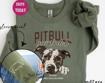 Moletom personalizado Pitbull Social Club, moletom com capuz Pitbull Mom, amante de Pittie, amante de Pitbull, mãe de cachorro Pitbull, moletom com nome Pitbull, K282