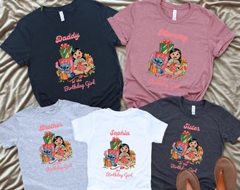 Disney Birthday Girl Shirt, Stitch Lilo Birthday Family Shirts, Custom Disney Family Shirt, Matching Party Shirts for Girls, D062