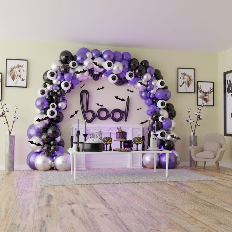 Halloween Balloons Arch Kit 128 Pcs Spooky Balloon Arch Decor, Purple