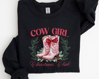Cowgirl Christmas Sweatshirt, Western Christmas Shirt, Holiday Cowgirl Gift, Cute Country Christmas Crewneck, Pink Cowgirl Boots, K347