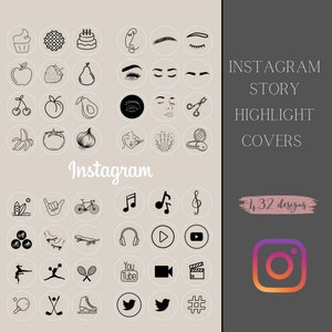 432 Instagram story highlight covers in black on warm beige background, icon pack, minimal style, minimalistic social media for stories