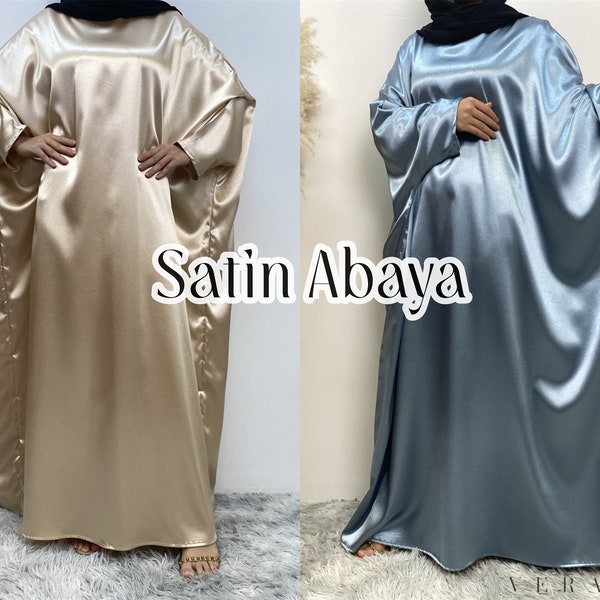 Plus Size Abaya For Women Dubai Black Jilbab Closed Khimar Muslim Eid Abayas Kaftan Solid Simple Batwing Muslimah Satin Formal Jubah Dress