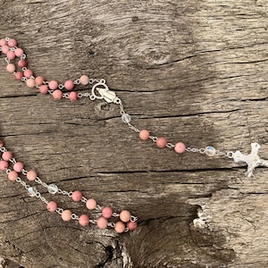 Catholic rosary for praying the Rosary in Pink Rhodonite