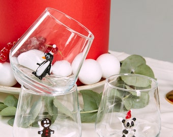 Lot de 6 Verre à eau avec des figurines de noël