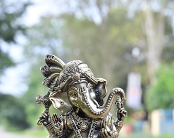 Estatua de Ganesha de latón superfino de 4 pulgadas: Dios hindú de la buena suerte, ídolo decorativo para el hogar.