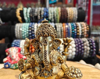 Handgemaakt messing Ganesha-beeld: hindoegod idool met modak