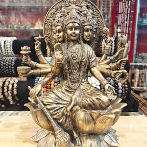 Brass Finish Resin Gayatri Statue,Maa Gayatri idol,Hindu Goddess Idol,Spiritual Home Decor,Temple idol,Meditation and Prayer Gift,Yogastudio