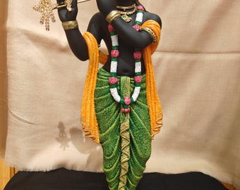 Marble Dust Lord Krishna Statue - Home Temple Decor, 15"