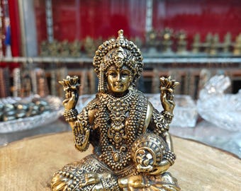 Handcrafted Brass Lakshmi Idol: Hindu Goddess of Wealth Statue