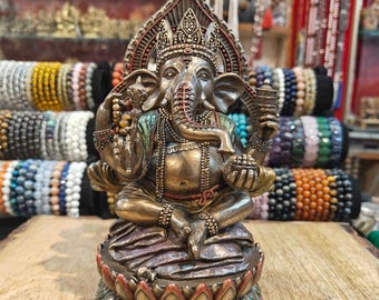 ヴィンテージの小さなブロンズ製ガネーシャ像：インドの家庭寺院の装飾