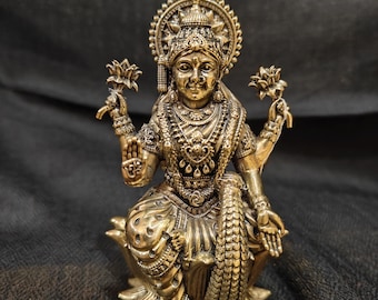 4"Handcrafted Brass Lakshmi Statue, Hindu Goddess, Diwali Gift