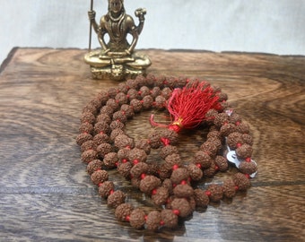 9 Face Rudraksha Mala: Natural Prayer Beads for Durga (10mm, 108+1 Beads)