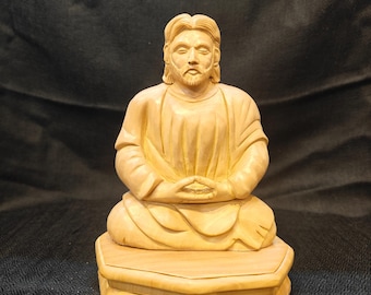 Jesus Meditation Wooden Statue,Catholic Table-top decor, Spiritual gift, Christmas gift.