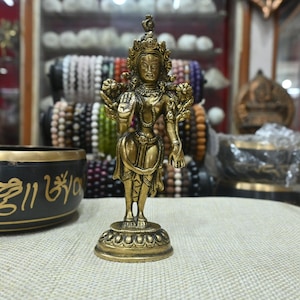 Brass Tara Statue: Tibetan Goddess of Compassion (15cm)