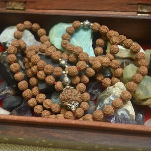 Natural five face rudraksha mala, 108+1 beads, Prayer beads, Rudraksha Japa mala, Rudraksha ,Jewellery,Designer Rudraksha mala.