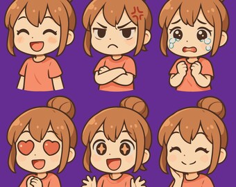 Chibi Girl Expression Pack – 6 Digital Emotes for Stream & Chat