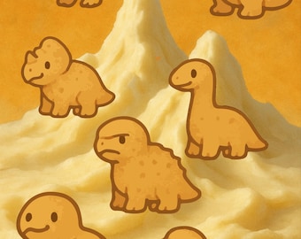 Dino Nugget Emotes for Twitch & Discord – Cute Dinosaur Chicken Nugget Streamer Emote Pack | PNG Download, Kawaii Gamer Emojis (7 Static)