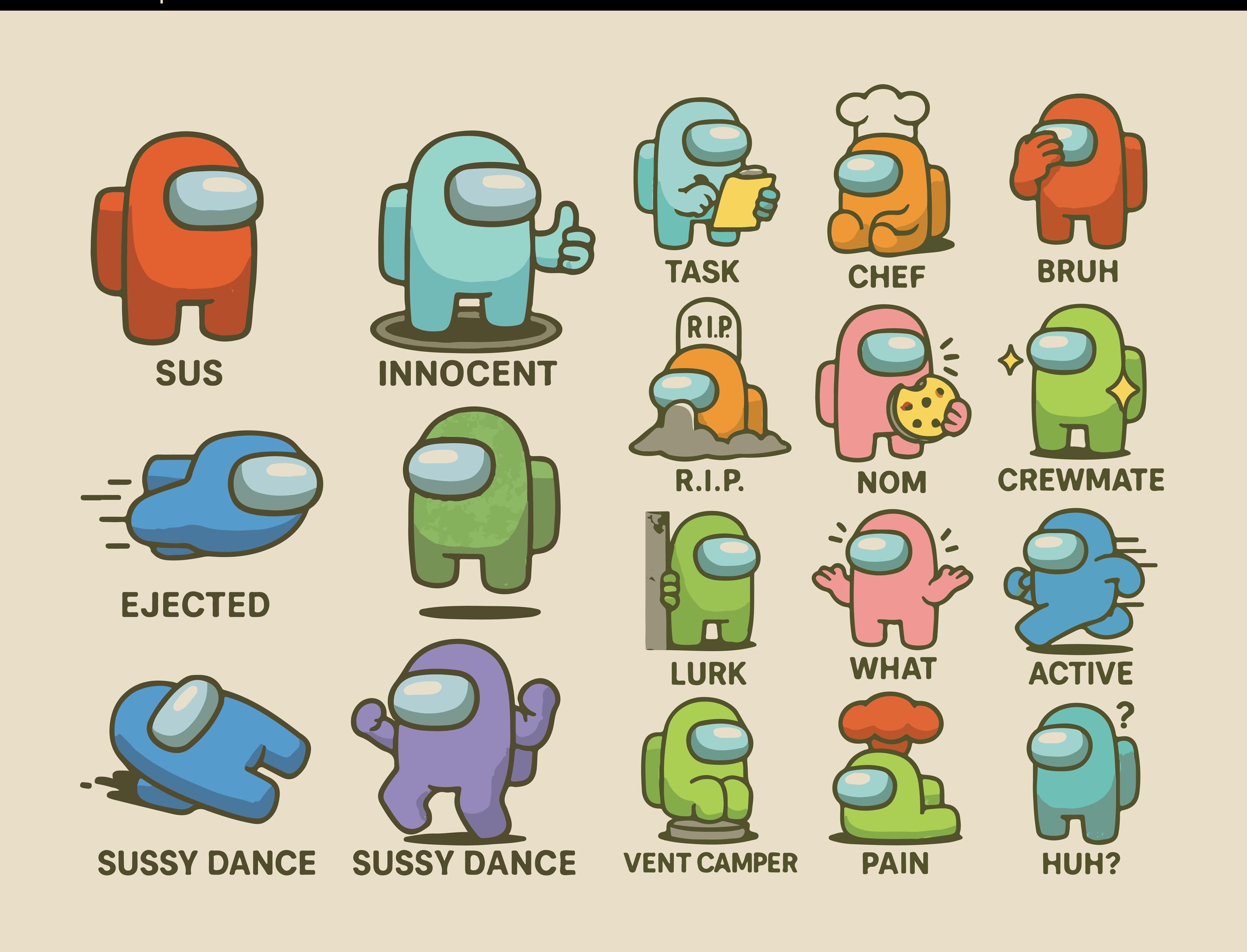 Among Us Emotes Pack – 18 Funny Reactions/Expressions for Twitch/Discord