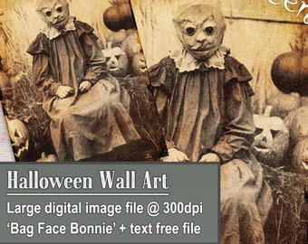 Bag Face Bonnie - Printable Vintage Halloween Wall Art Digital Download - Halloween Decor Gallery Wall - Vintage Photo Print Gothic Poster