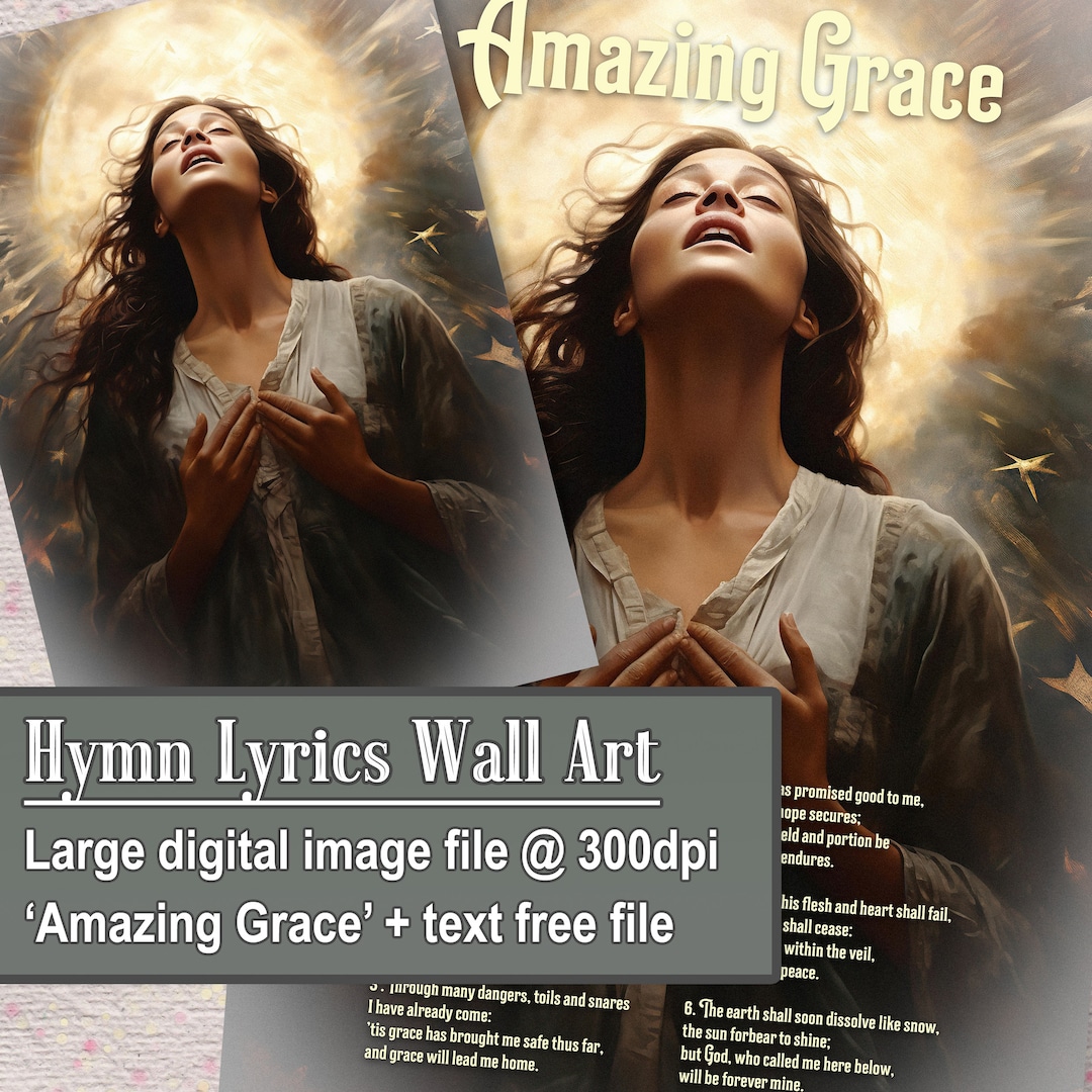 Amazing Grace Hymn Lyrics Printable Song Lyrics Religious Wall Art ...