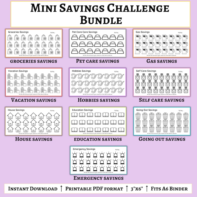 Printable Savings Challenge Trackers Mini Savings Challenge Bundle ...