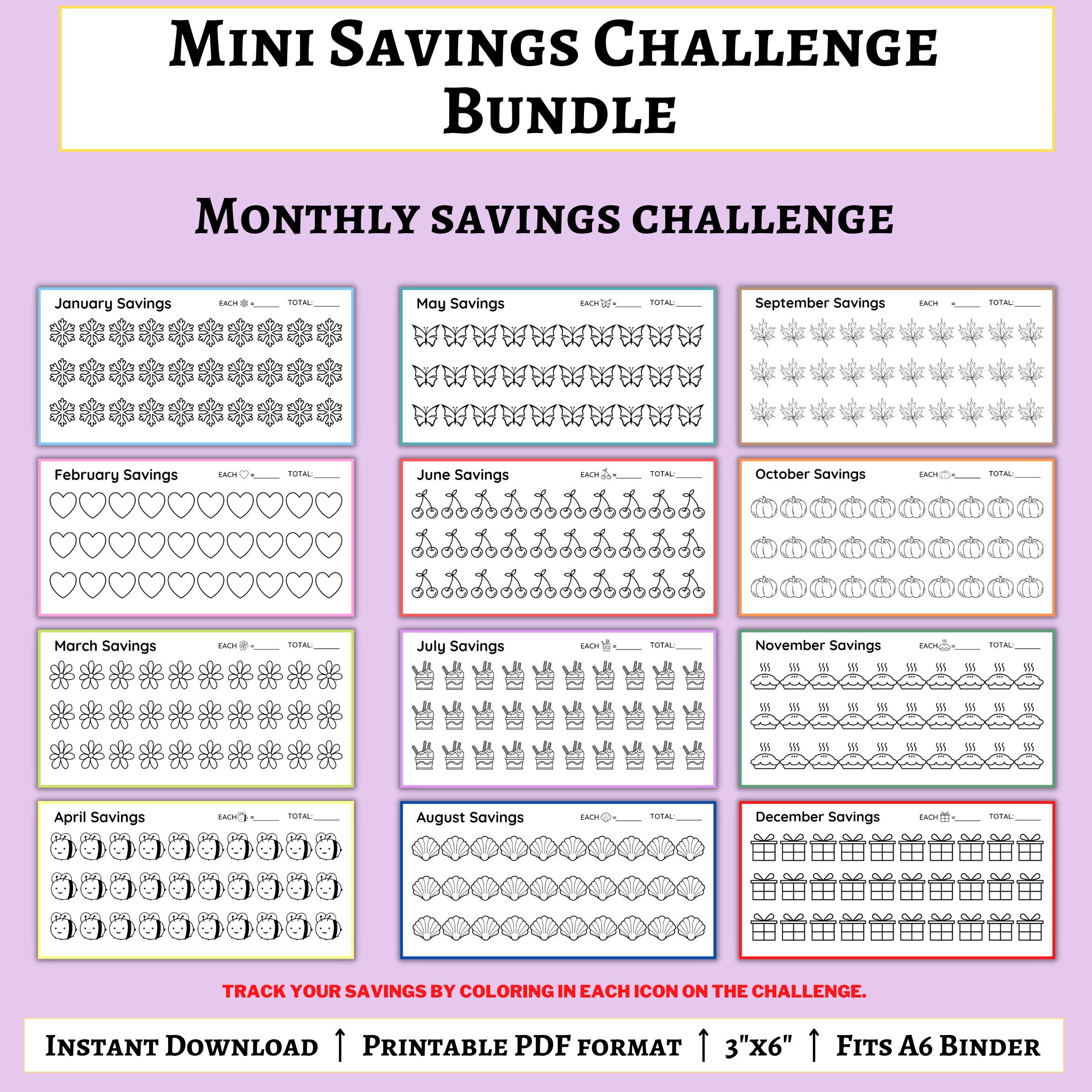 Printable Savings Challenge Trackers Mini Savings Challenge Bundle ...