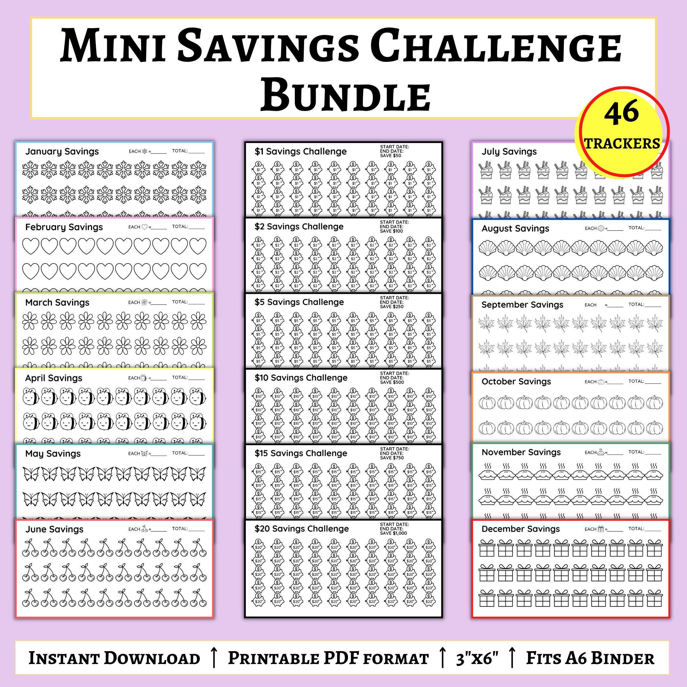 Printable Savings Challenge Trackers Mini Savings Challenge Bundle ...
