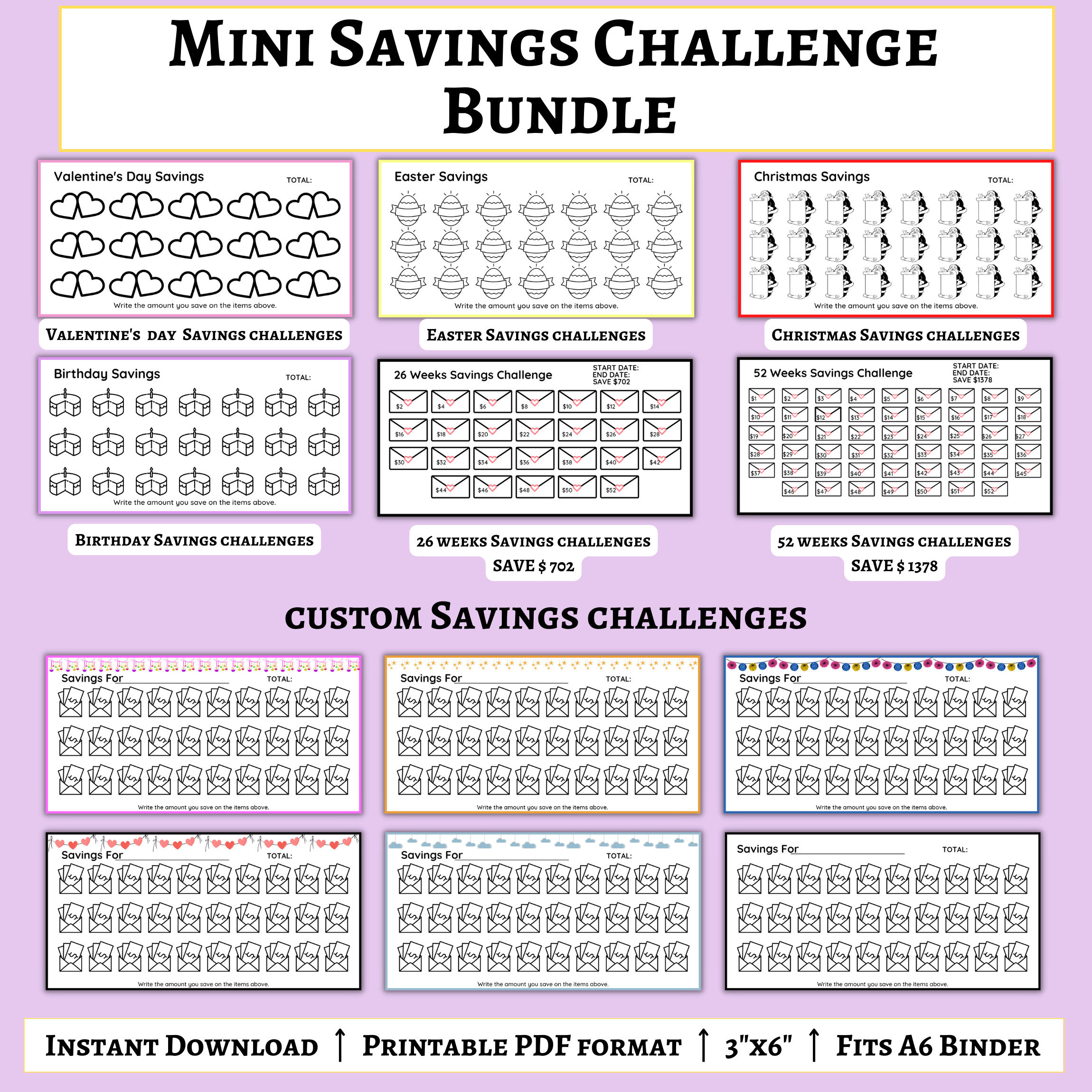 Printable Savings Challenge Trackers Mini Savings Challenge Bundle ...