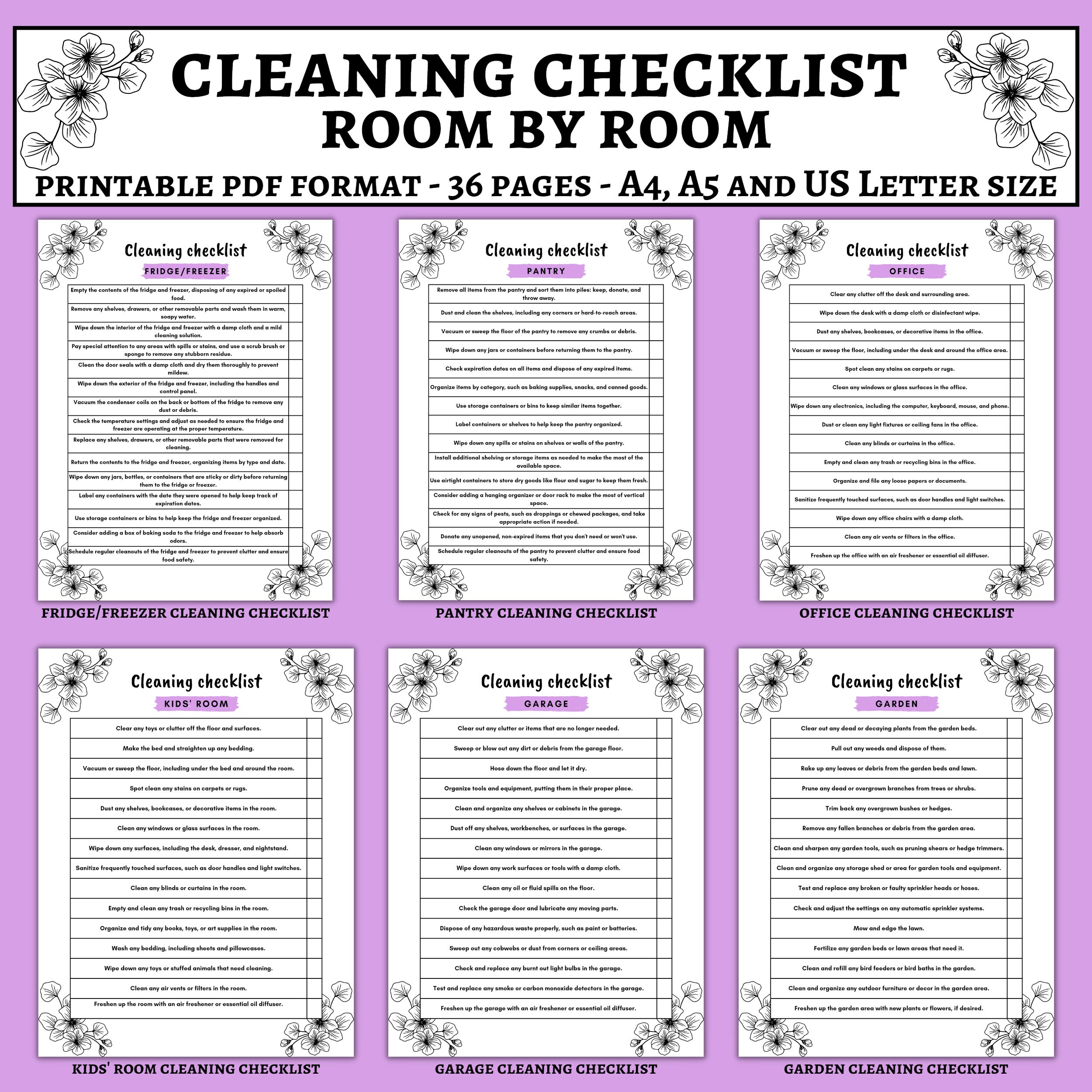 Cleaning Checklist Room by Room, Printable Cleaning Planner, Cleaning
