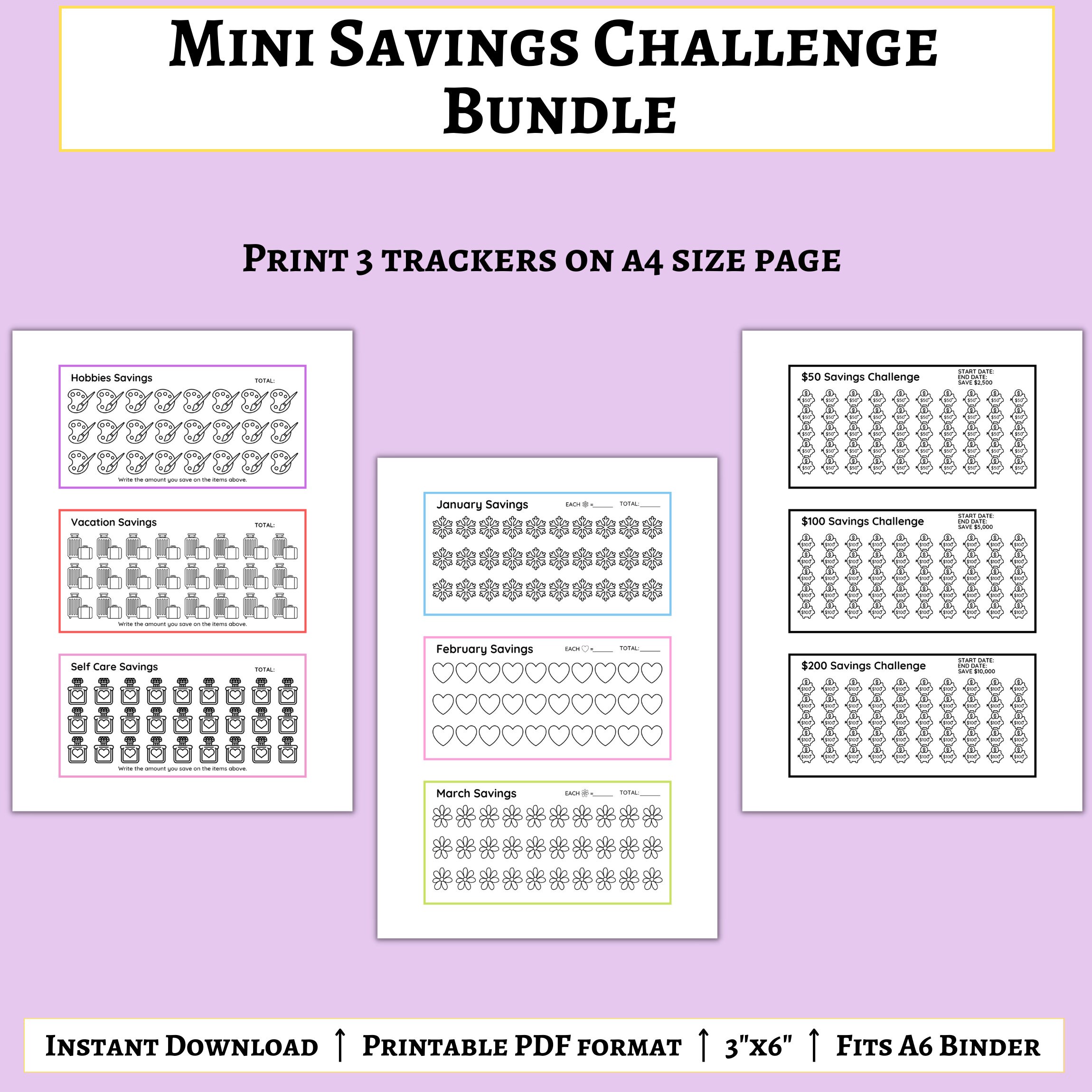 Printable Savings Challenge Trackers Mini Savings Challenge Bundle ...