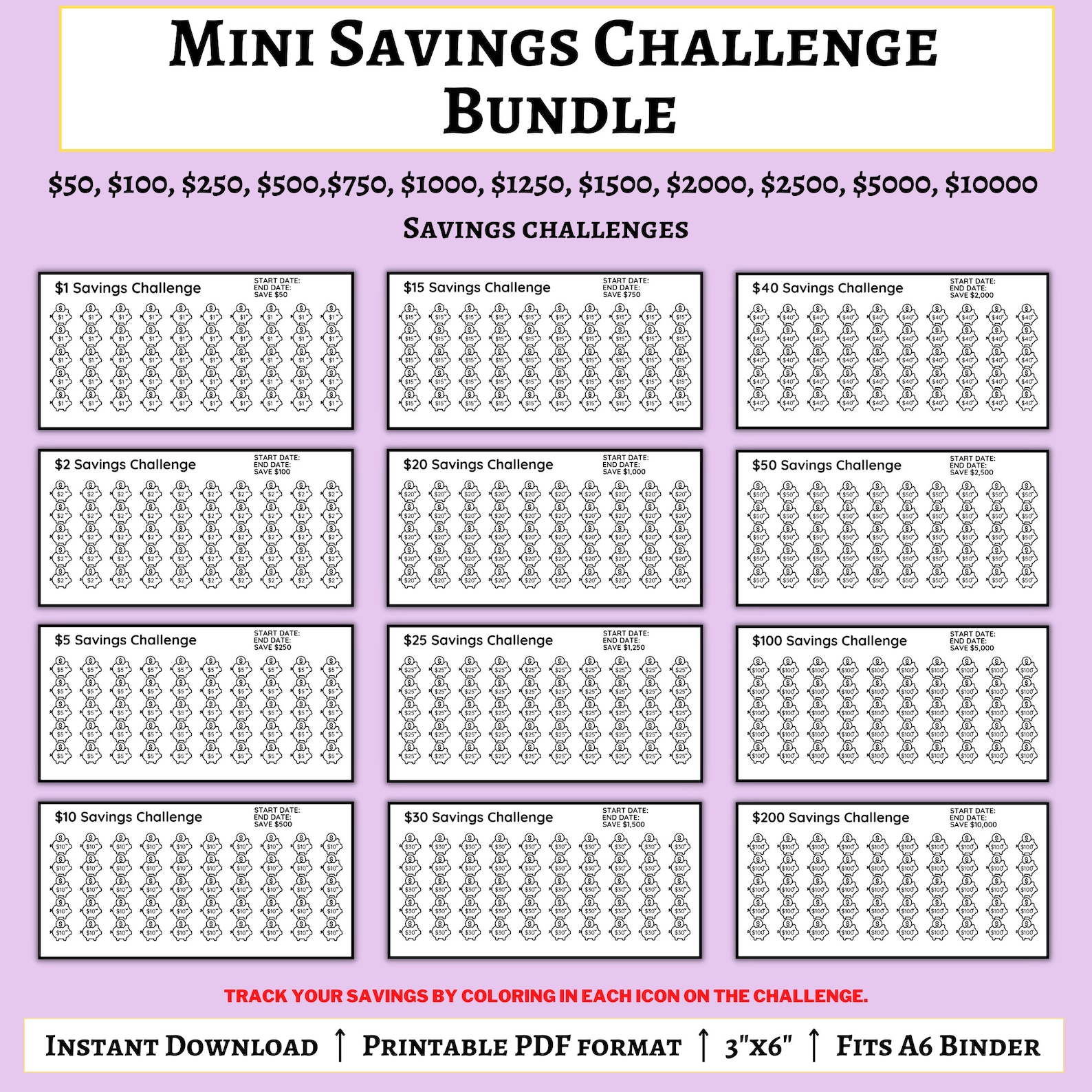 Printable Savings Challenge Trackers Mini Savings Challenge Bundle ...