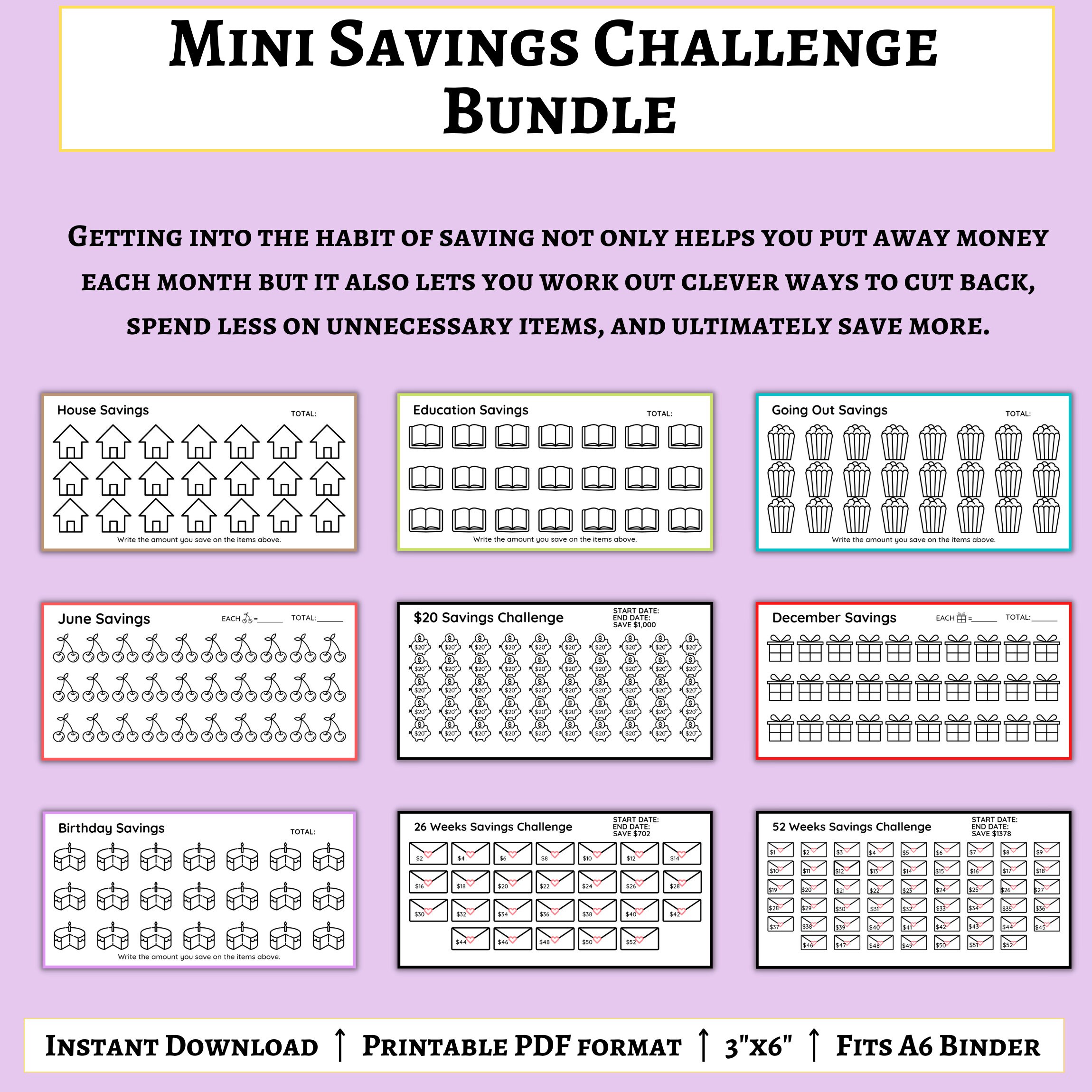 Printable Savings Challenge Trackers Mini Savings Challenge Bundle ...